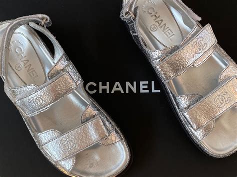 chanel dad sandals silver